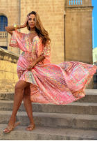 Wzorzysta sukienka maxi z szerokimi rękawami Summer Doll pistacjowa