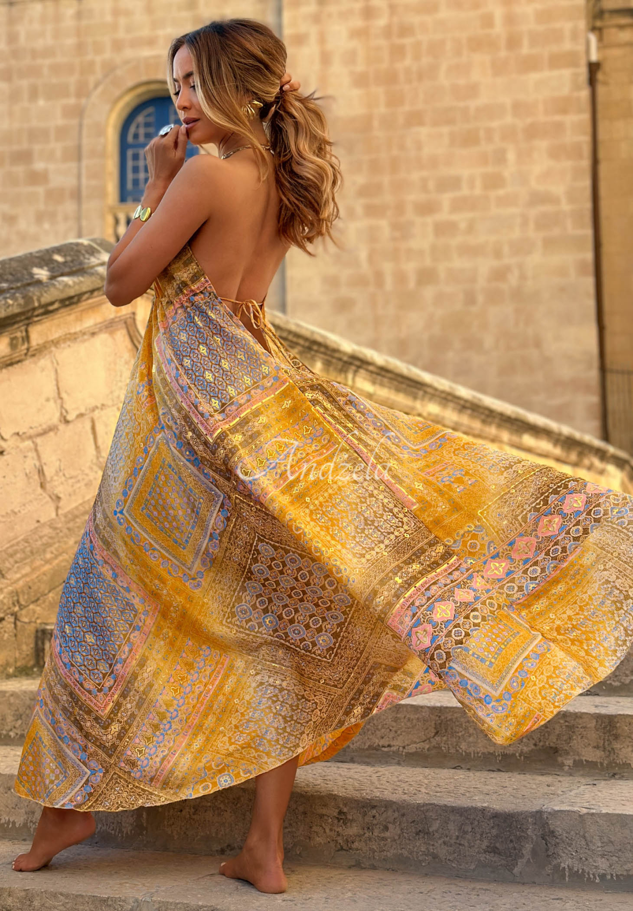 Sun Rituals Yellow Printed Maxi Dress with Straps