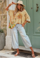 T-shirt oversize we wzory Hot Sun beżowy
