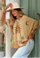 T-shirt oversize we wzory Hot Sun beżowy
