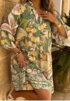 Rozkloszowana sukienka w kwiaty Island Bloom khaki