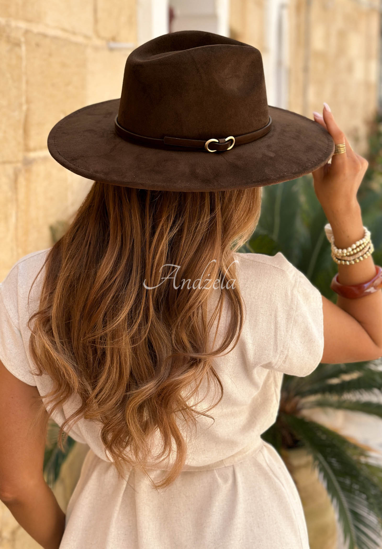 Tropical Dreamer Chocolate Suede Hat with Strap