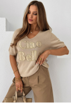 Sweter na krótki rękaw z nadrukiem Ciao Bella ecru