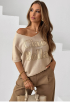 Sweter na krótki rękaw z nadrukiem Ciao Bella ecru