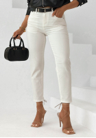 Spodnie jeansowe mom fit z paskiem Time Passes ecru