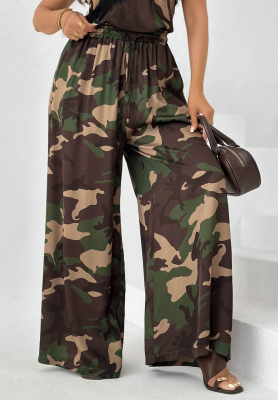 Wiskozowe spodnie wide leg moro Fancy Cover khaki