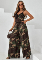 Wiskozowe spodnie wide leg moro Fancy Cover khaki