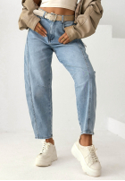 Spodnie jeansowe banana z paskiem I Told You niebieskie