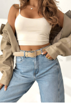 Spodnie jeansowe banana z paskiem I Told You niebieskie