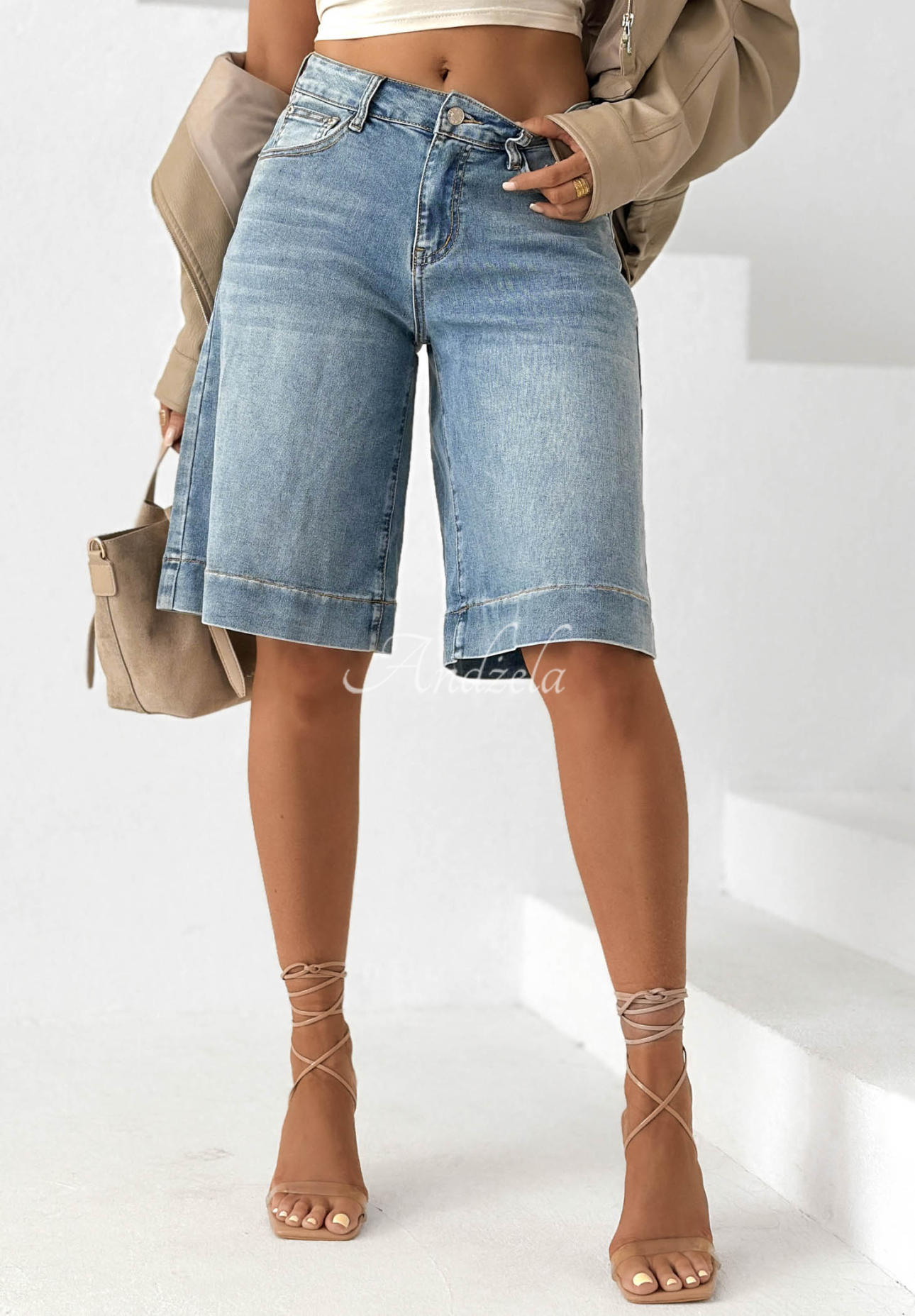 Just Denim Blue Denim Bermuda Shorts with a Belt