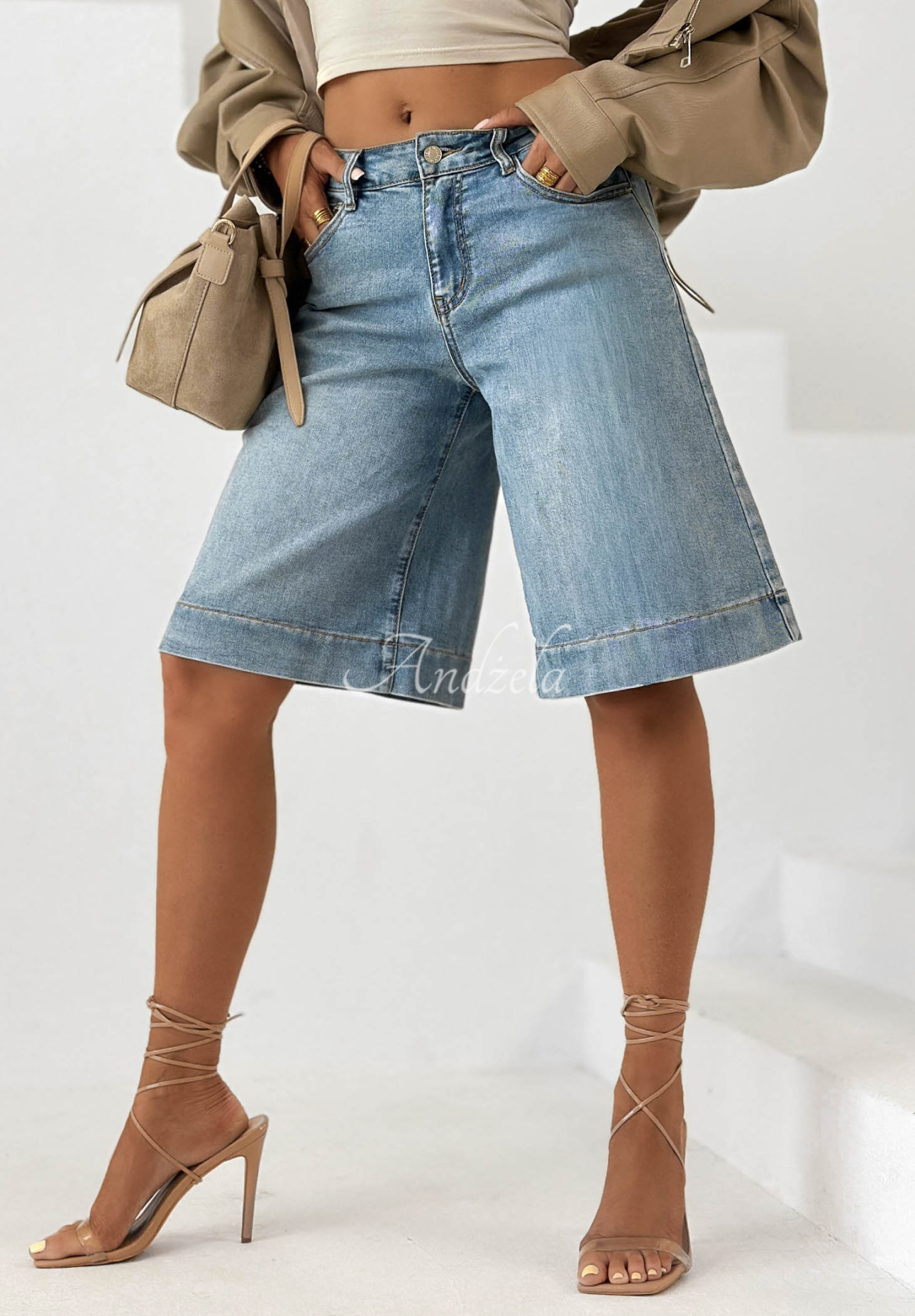 Just Denim Blue Denim Bermuda Shorts with a Belt