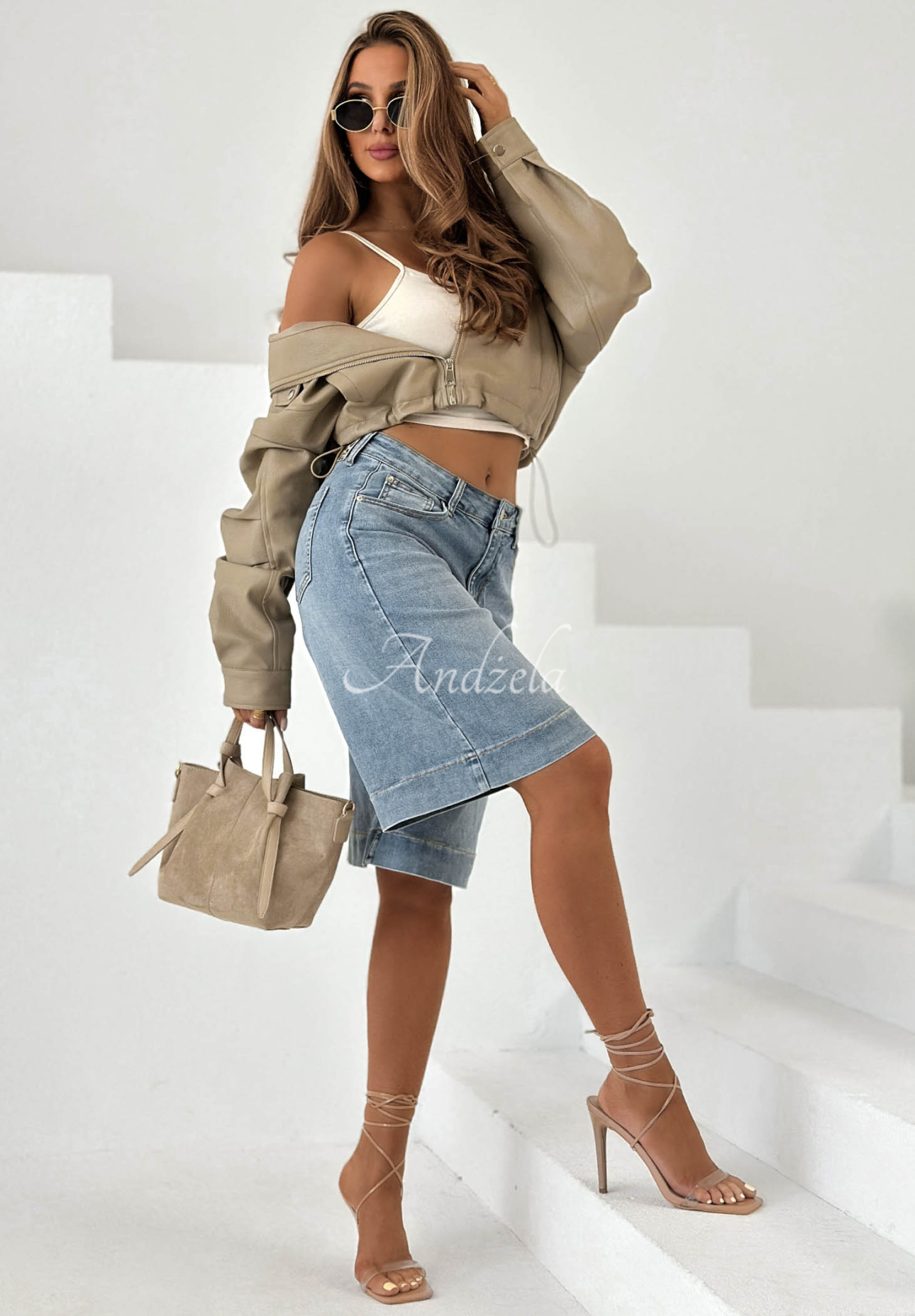 Spodenki jeansowe bermudy z paskiem Just Denim niebieskie