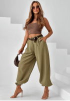 Eleganckie spodnie joggery z paskiem Desert City beżowe