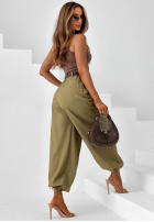 Eleganckie spodnie joggery z paskiem Desert City beżowe