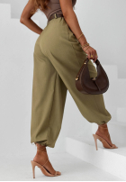 Eleganckie spodnie joggery z paskiem Desert City beżowe