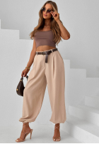 Eleganckie spodnie joggery z paskiem Desert City beżowe