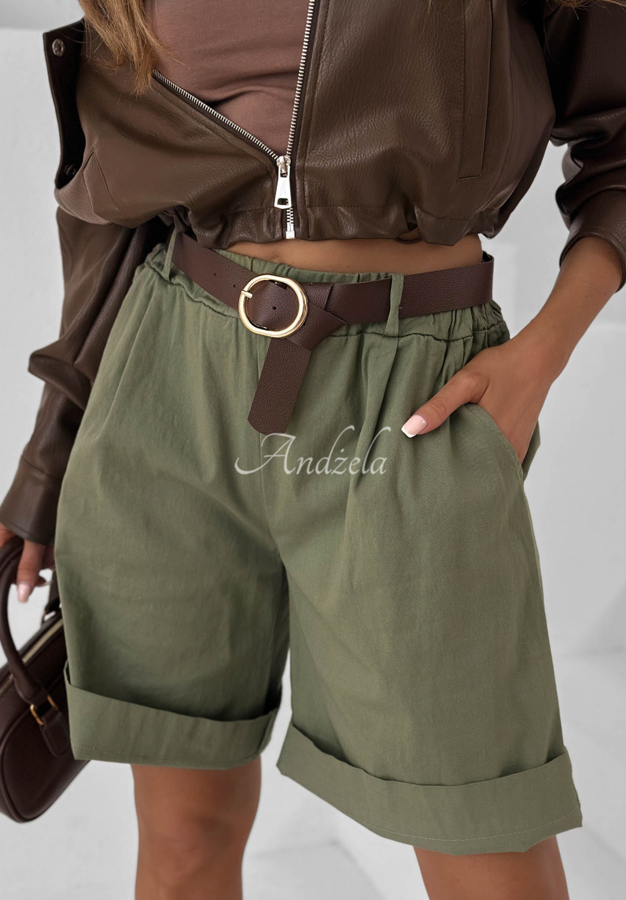 Bawełniane krótkie spodenki z paskiem Sun Honey khaki