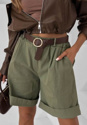 Sun Honey khaki cotton shorts with a belt