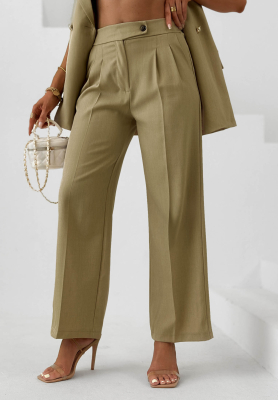 Materiałowe spodnie wide leg z wiskozą Sand Club khaki