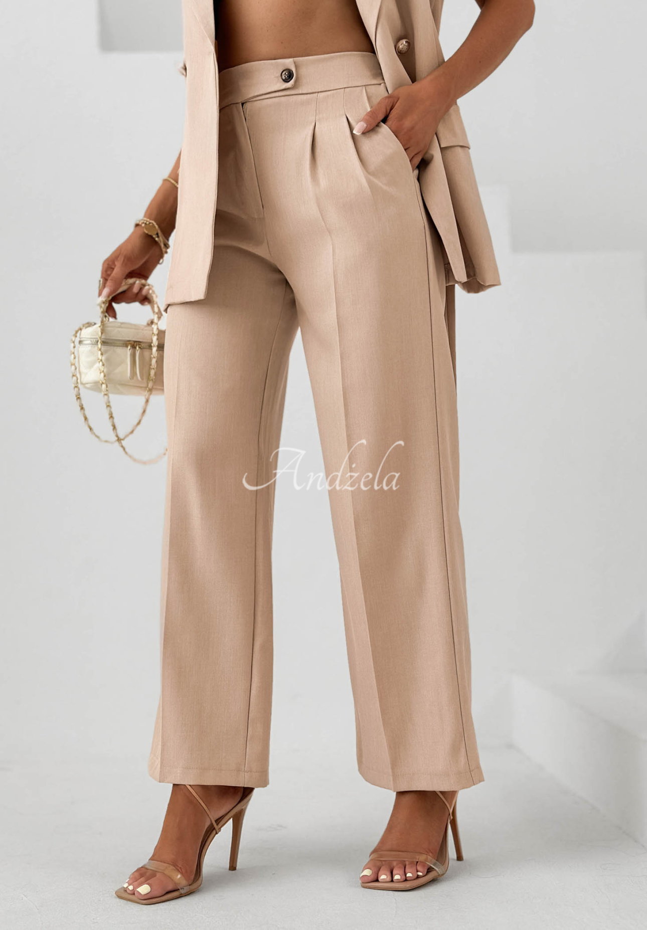 Sand Club beige wide-leg fabric pants with viscose