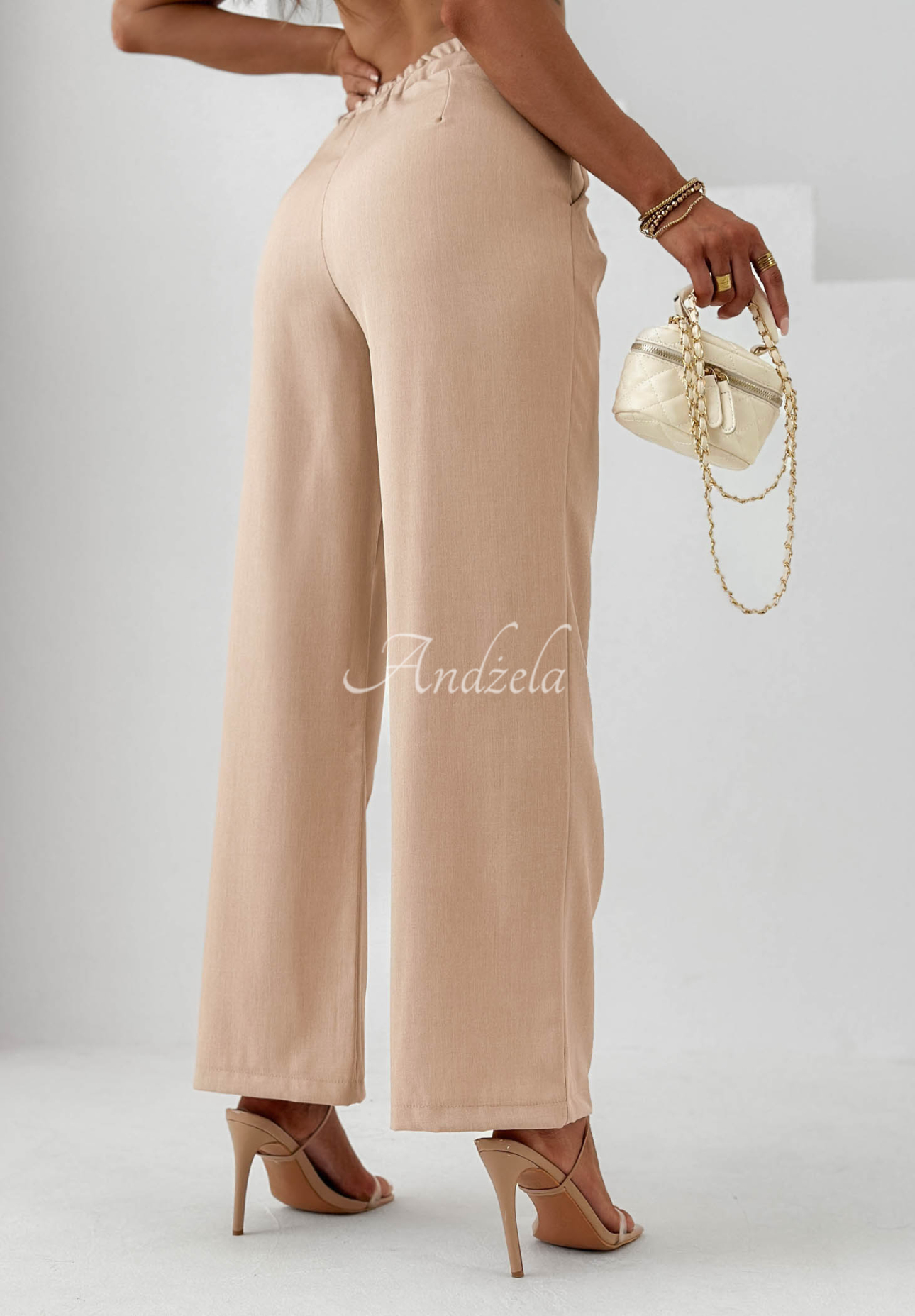 Sand Club beige wide-leg fabric pants with viscose