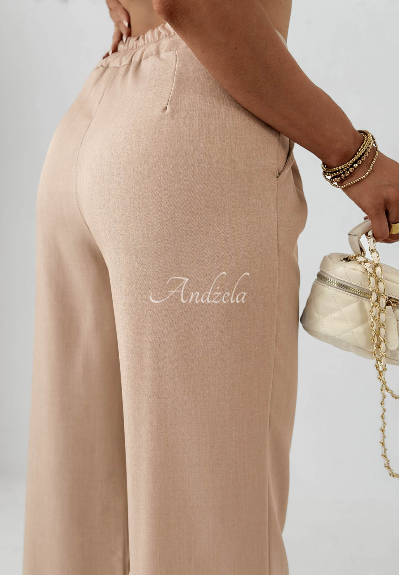 Sand Club beige wide-leg fabric pants with viscose