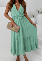 Sukienka maxi na ramiączkach z falbankami Sunwave fuksjowa