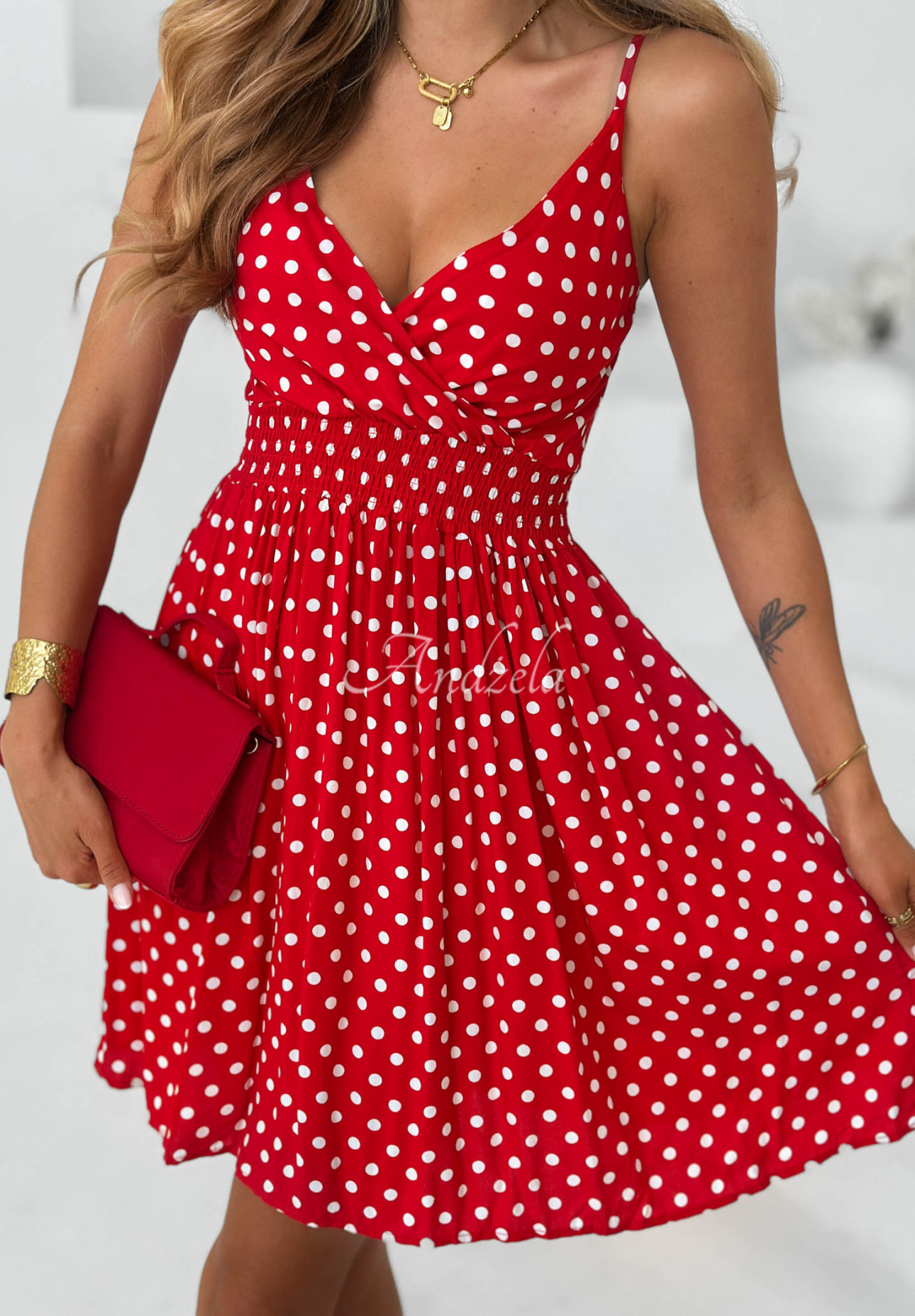 Red Solar Dots polka-dot viscose mini dress with spaghetti straps