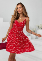 Sukienka mini na ramiączkach w groszki Solar Dots czerwona