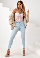 Gorsetowy top na ramiączkach Sweet Me pudrowy róż