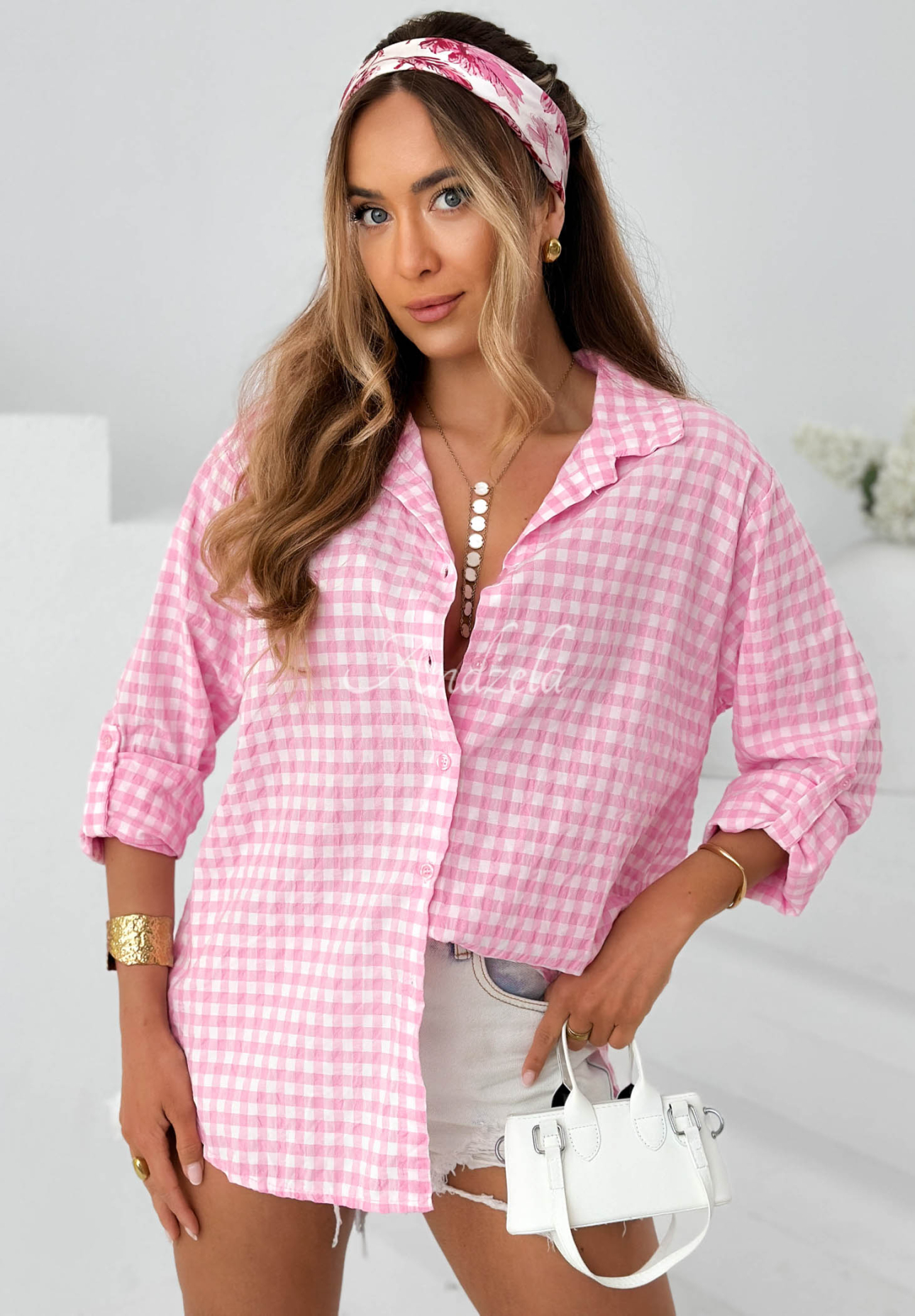 Just Believe Pink Checkered Cotton Shirt