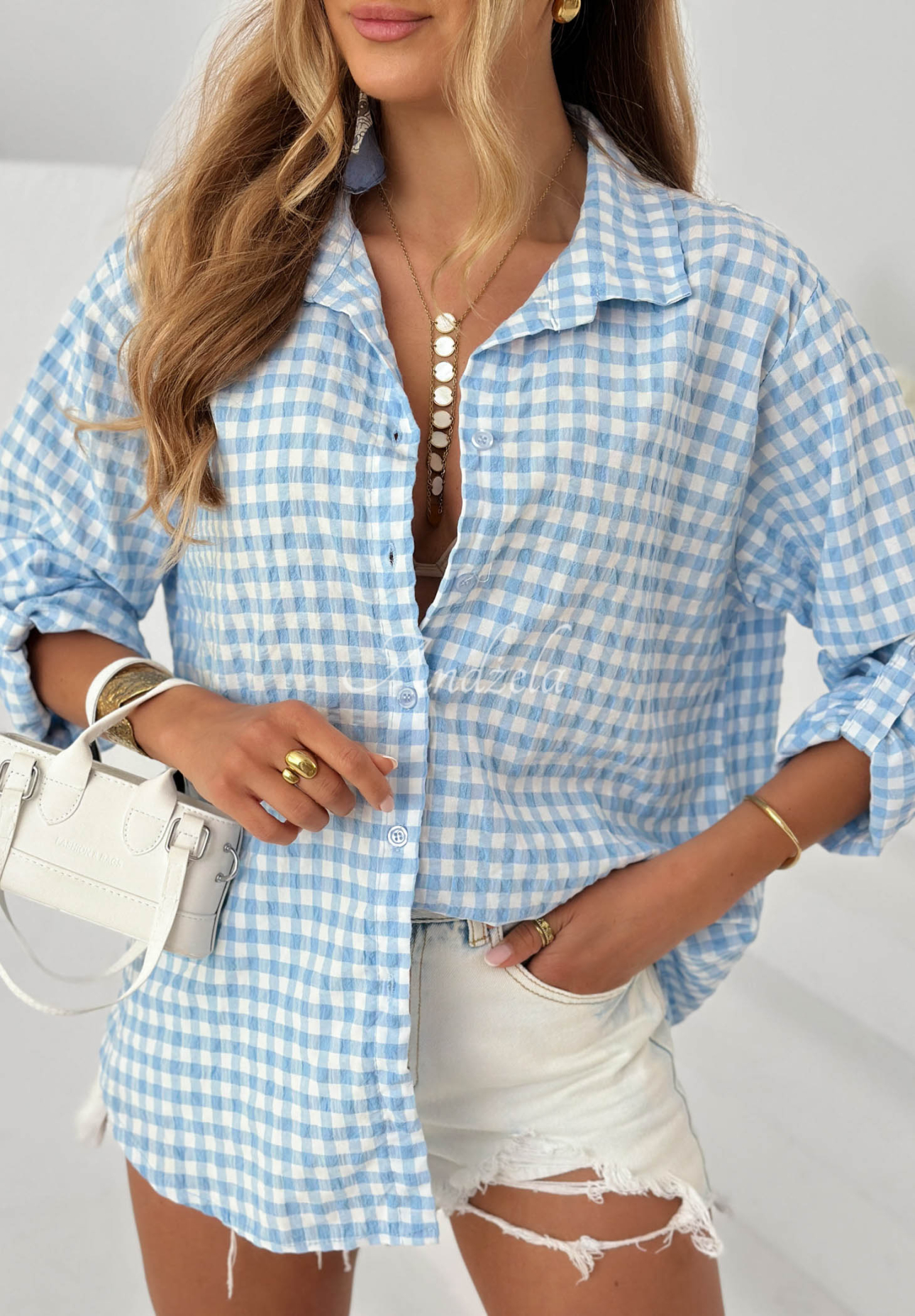 Just Believe Light Blue Checkered Cotton Shirt