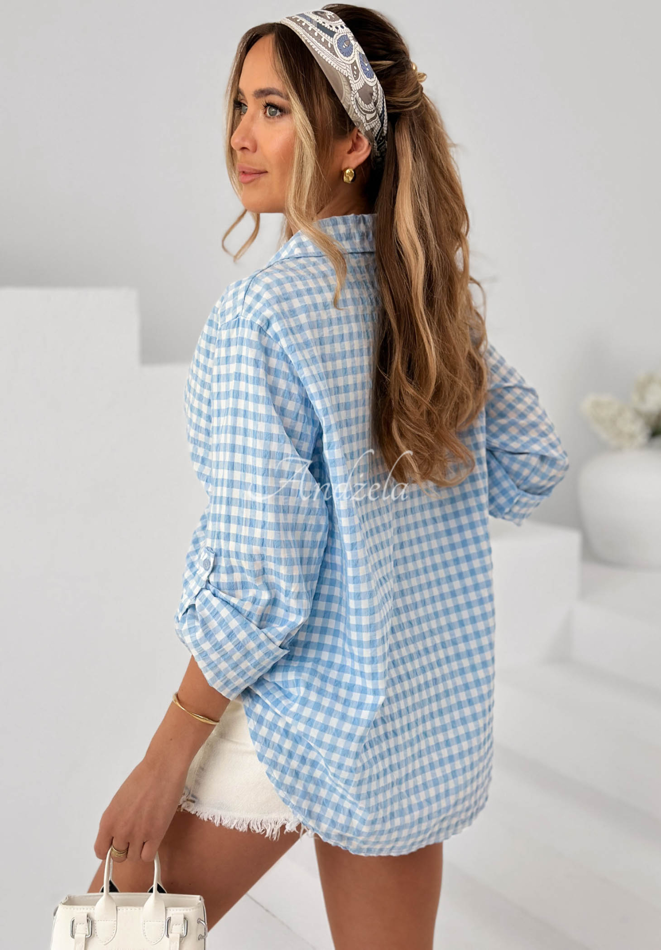 Just Believe Light Blue Checkered Cotton Shirt