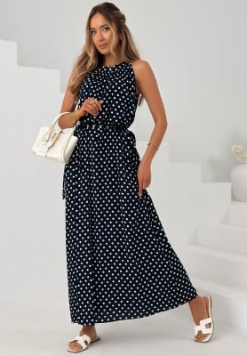 Wiskozowa sukienka maxi w groszki Sun & Dots granatowa