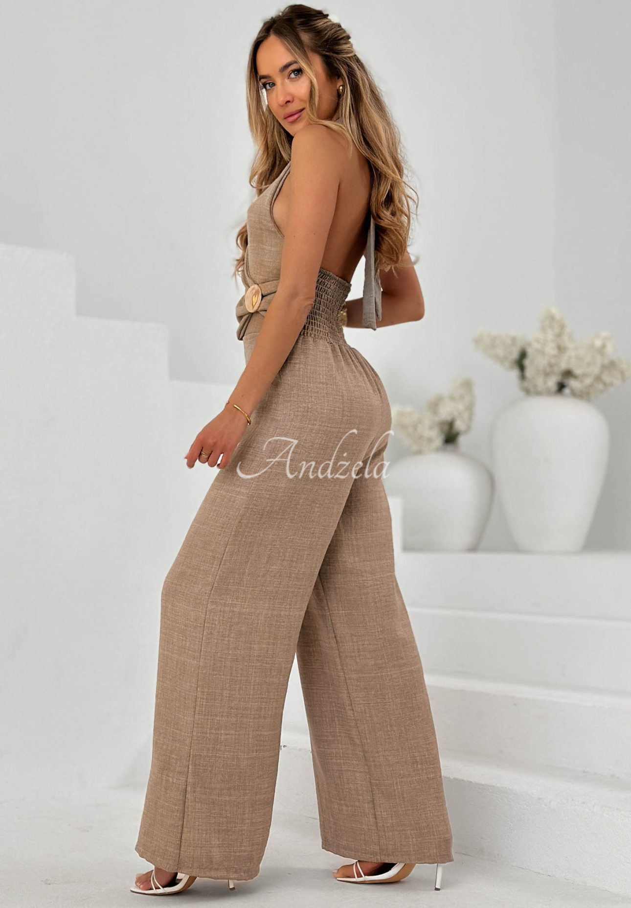 Sun Aura Long Wide-Leg Jumpsuit in Mocha