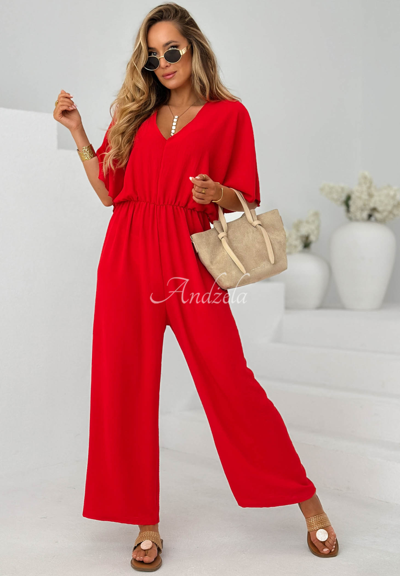 Forever Vacation Long Viscose Jumpsuit, Red