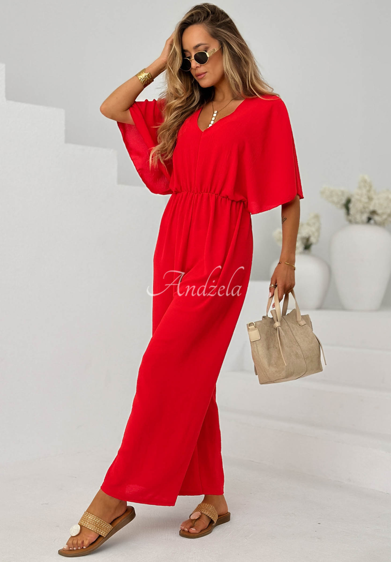 Forever Vacation Long Viscose Jumpsuit, Red
