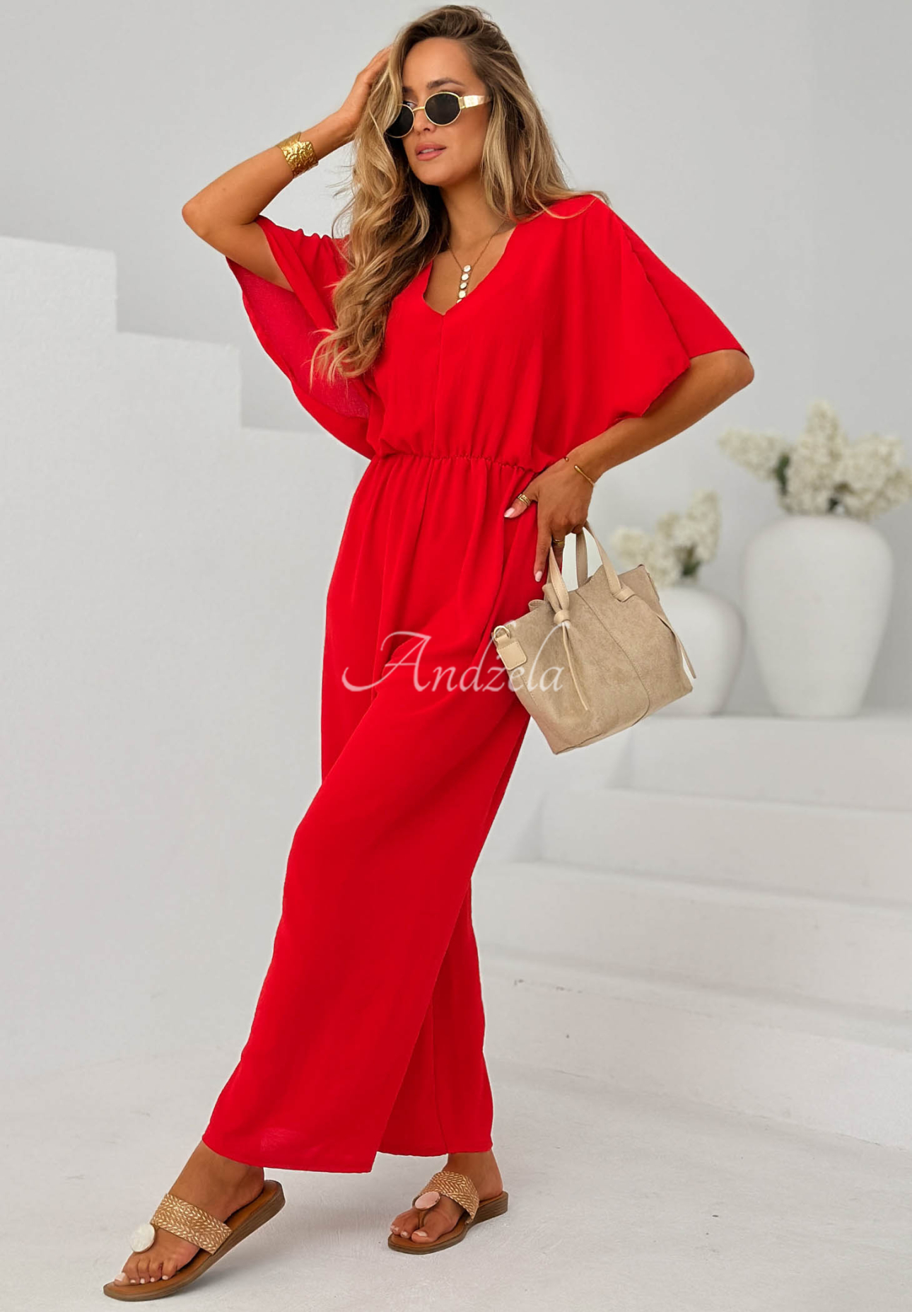 Forever Vacation Long Viscose Jumpsuit, Red