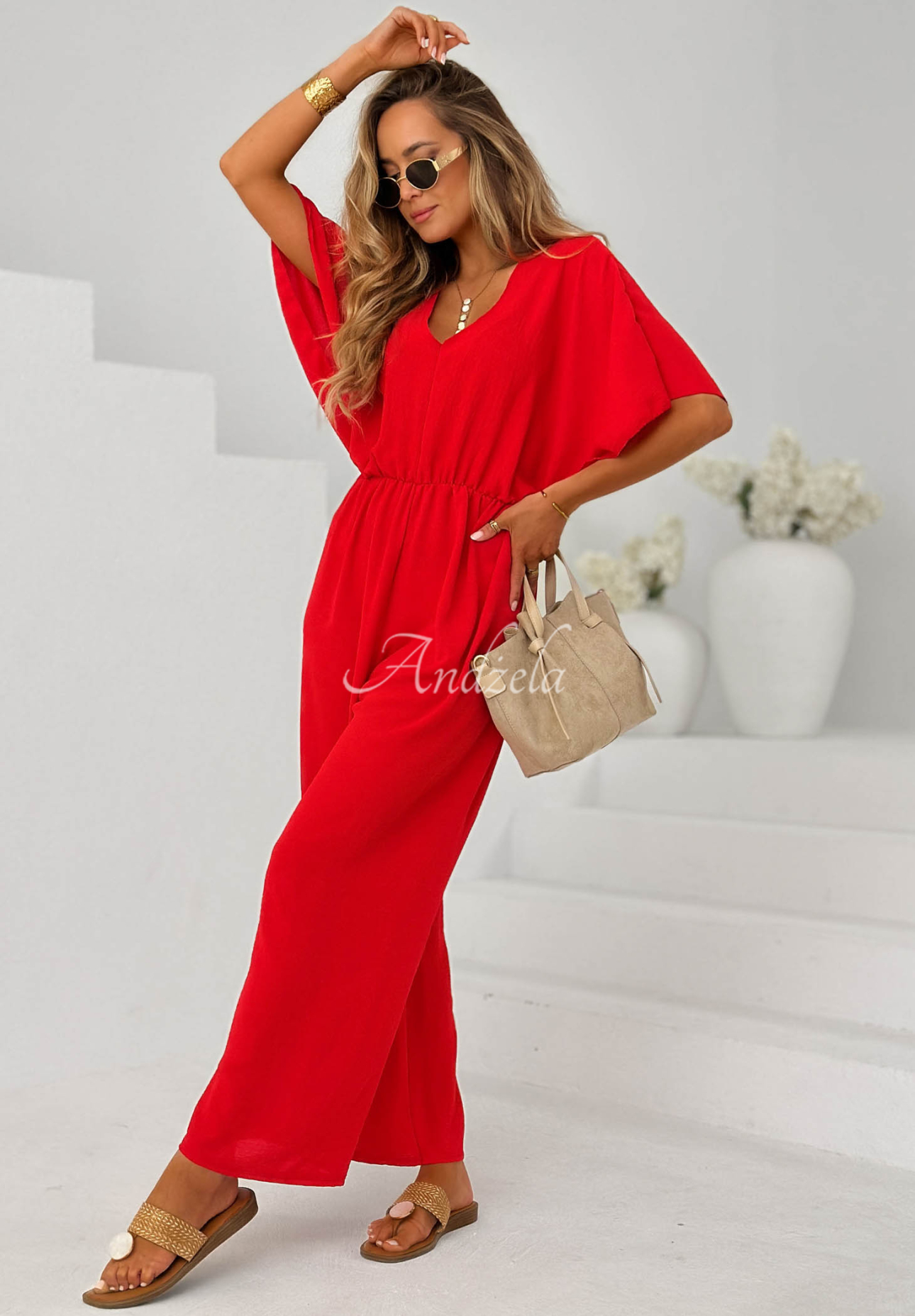 Forever Vacation Long Viscose Jumpsuit, Red
