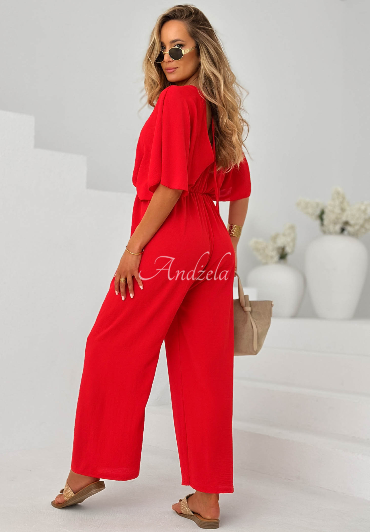 Forever Vacation Long Viscose Jumpsuit, Red