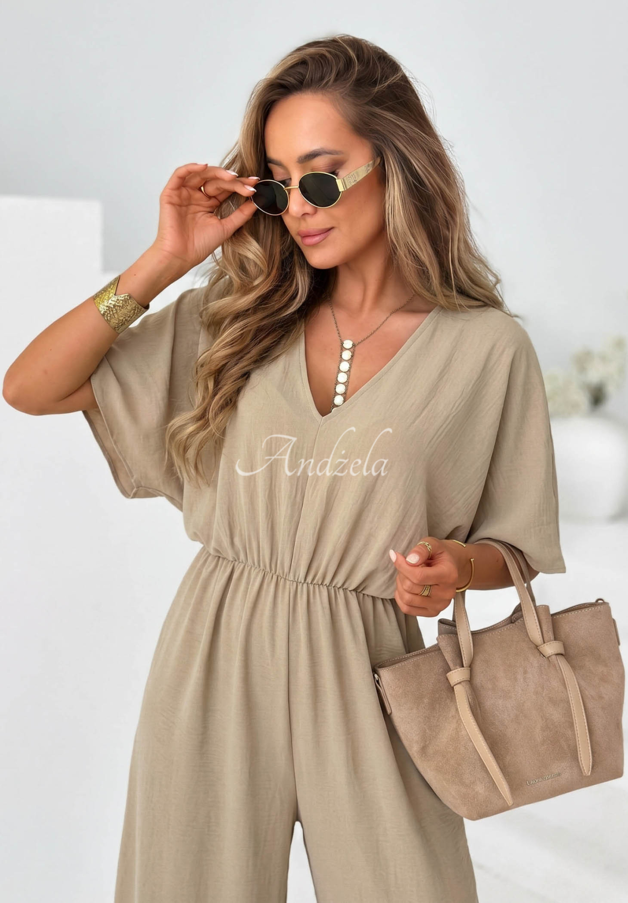 Forever Vacation Long Beige Viscose Jumpsuit