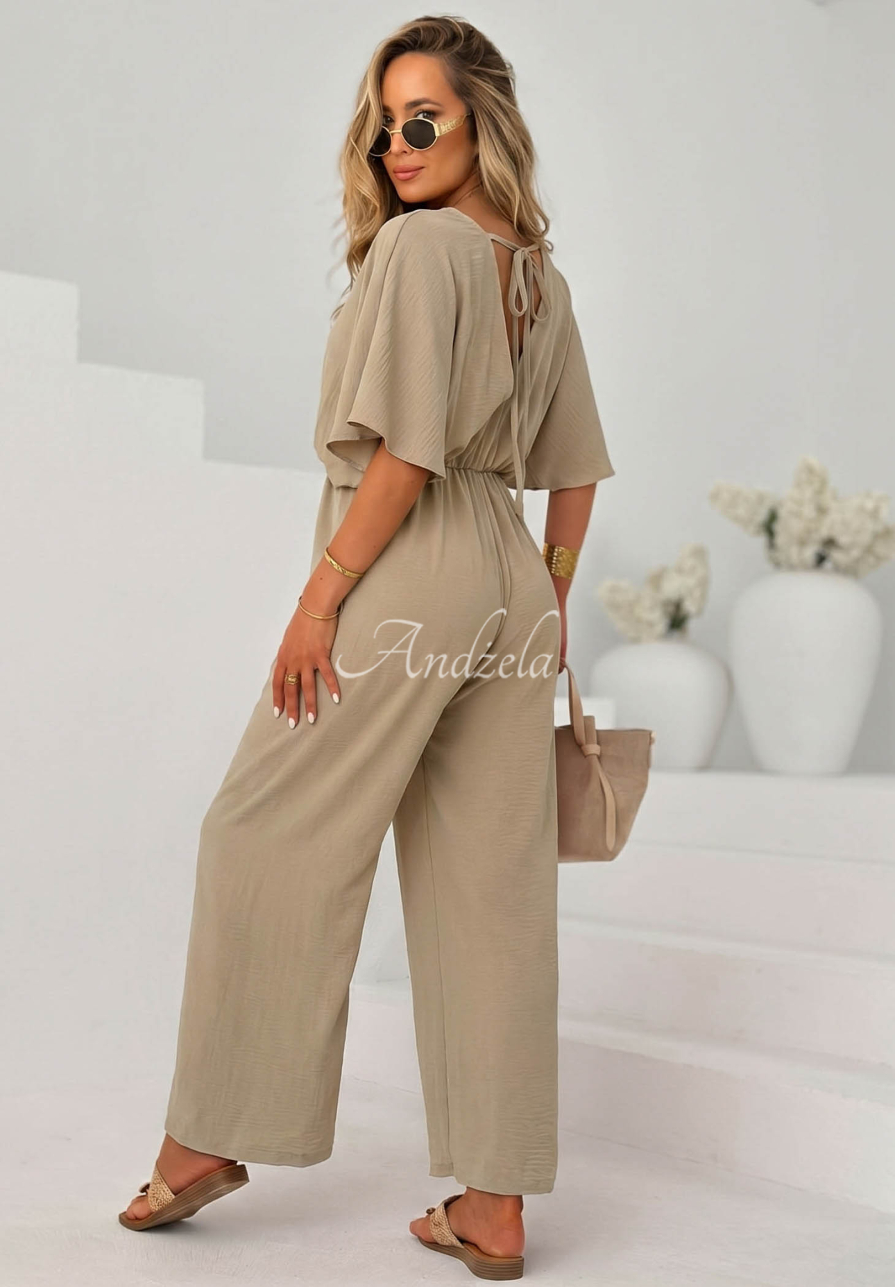 Forever Vacation Long Beige Viscose Jumpsuit
