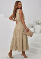 Sukienka maxi na ramiączkach z falbankami Sunwave fuksjowa