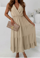 Sukienka maxi na ramiączkach z falbankami Sunwave fuksjowa