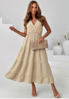 Sukienka maxi na ramiączkach z falbankami Sunwave fuksjowa