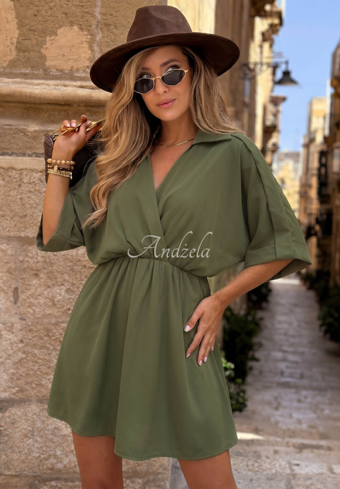 Silent Hour khaki viscose mini dress
