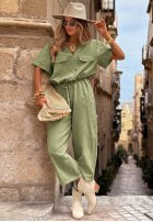 Sunny Adventure khaki long linen jumpsuit with pockets