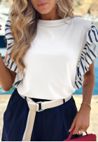 T-shirt z falbankami w paski Sea Sail biały