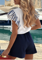 T-shirt z falbankami w paski Sea Sail biały