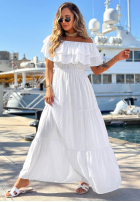 Santa Ritta White Viscose Off-the-Shoulder Dress with Ruffles